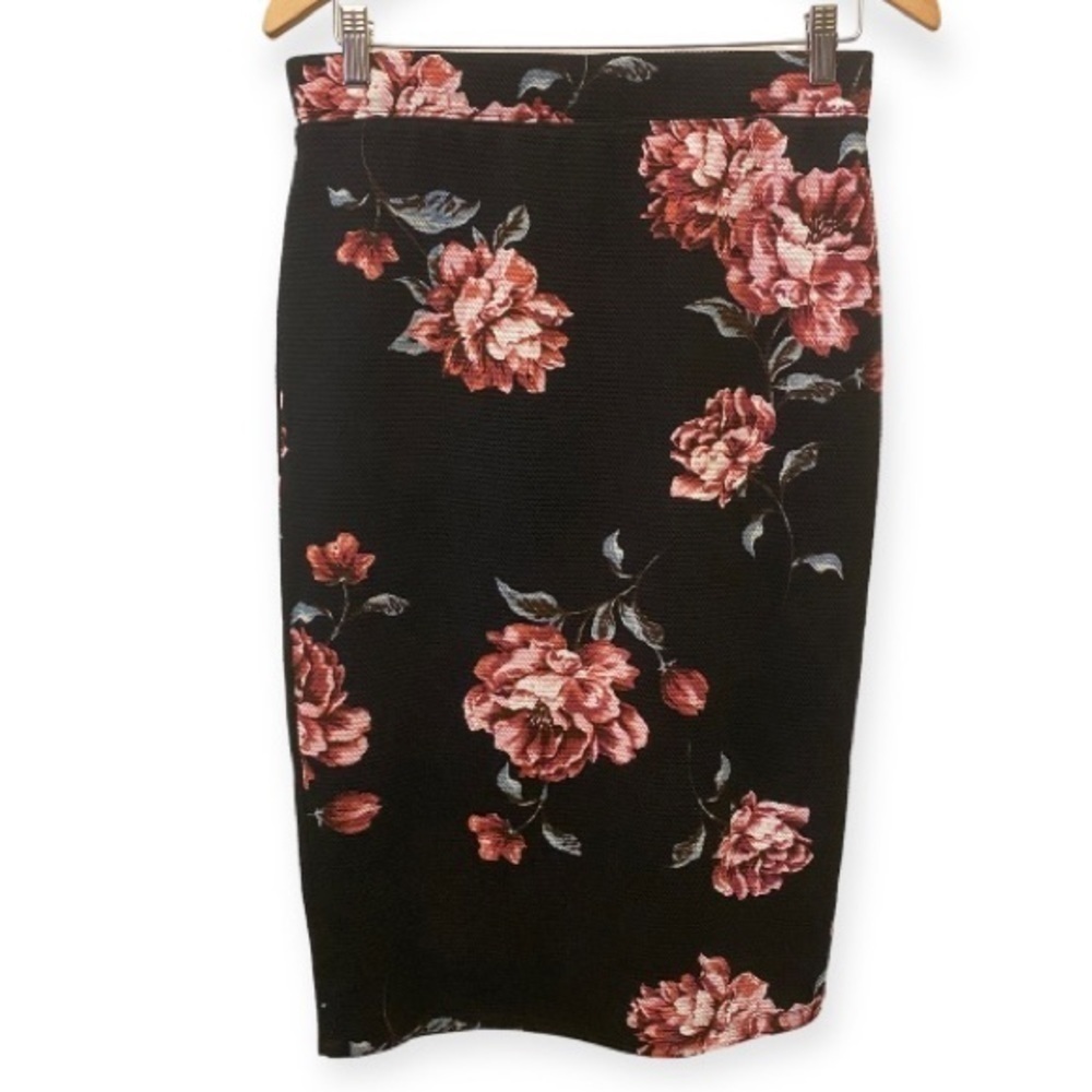 Iris Skirt Black Stretchy Pink Floral Roses Size Large
